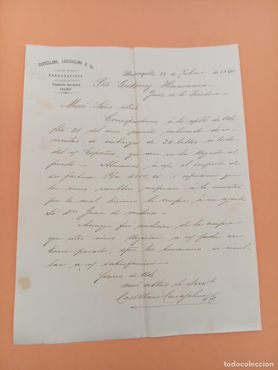 Cartas comerciales: CARTA COMERCIAL. BARRANQUILLA, COLOMBIA. 1890. CASTELLANO, CARVAJALINO & C&ordf;.