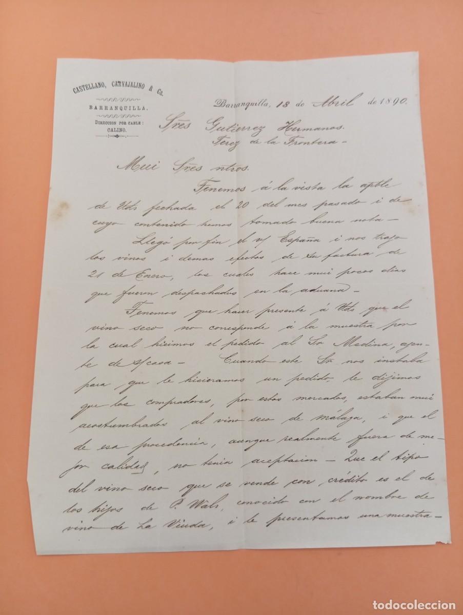 Cartas comerciales: CARTA COMERCIAL. BARRANQUILLA, COLOMBIA. 1890. CASTELLANO, CARVAJALINO & C&ordf;.