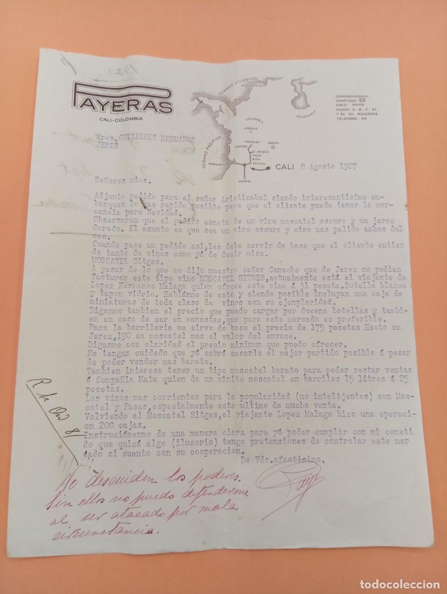 Cartas comerciales: CARTA COMERCIAL. CALI, COLOMBIA. 1927. PAYERAS.