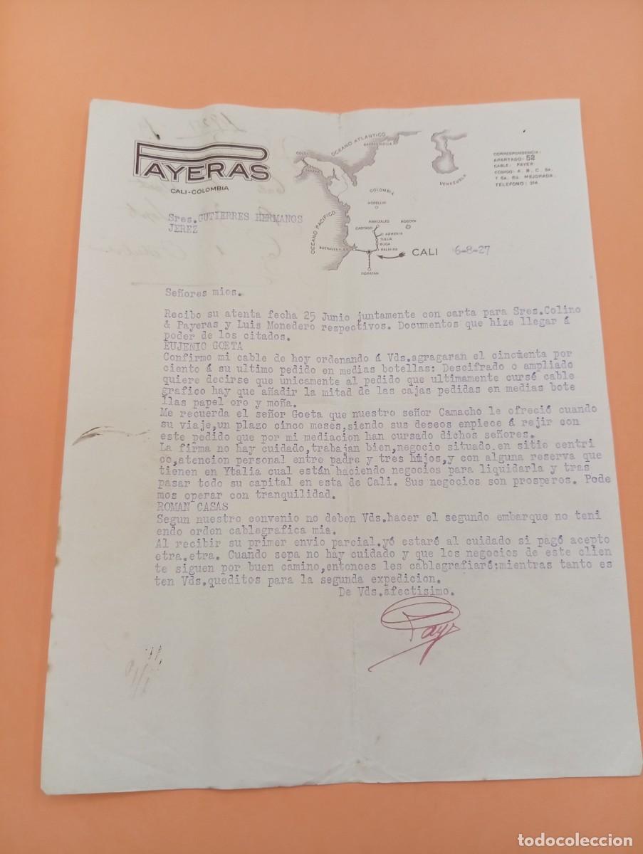 Cartas comerciales: CARTA COMERCIAL. CALI, COLOMBIA. 1927. PAYERAS.