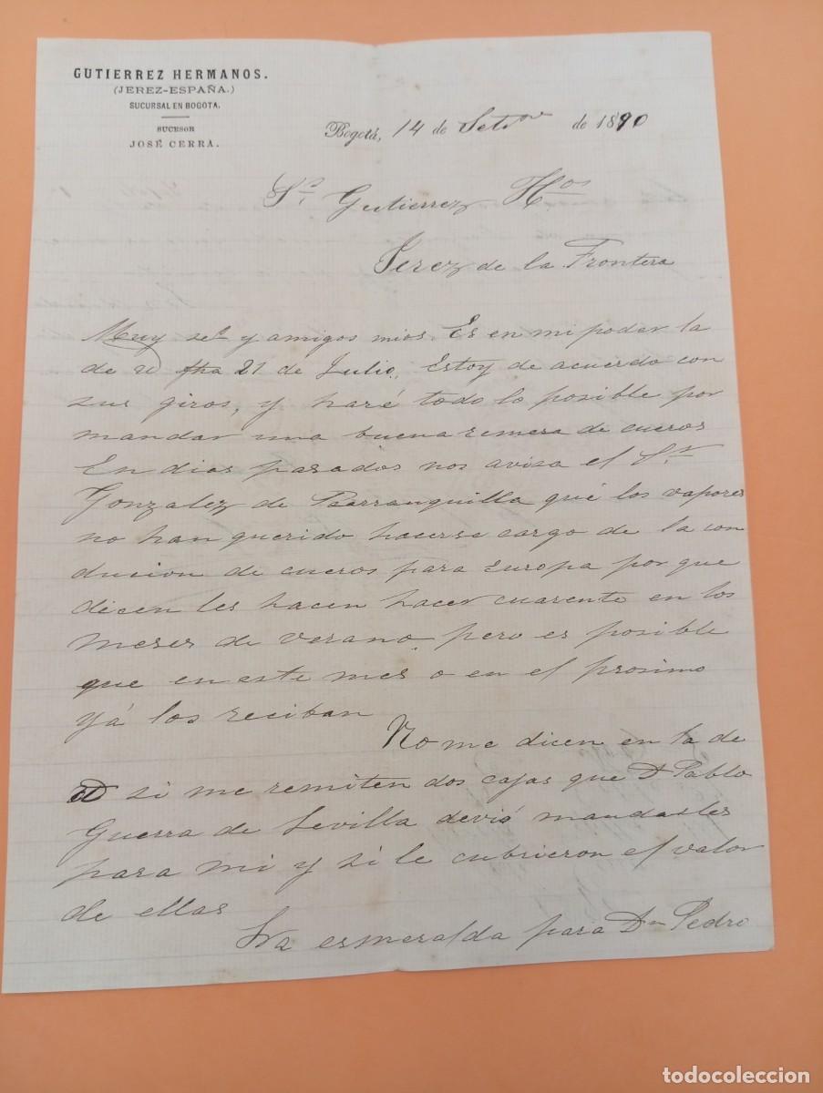 Cartas comerciales: CARTA COMERCIAL. BOGOTA, COLOMBIA. 1890. GUTIERREZ HERMANOS. (JEREZ-ESPA&Ntilde;A).