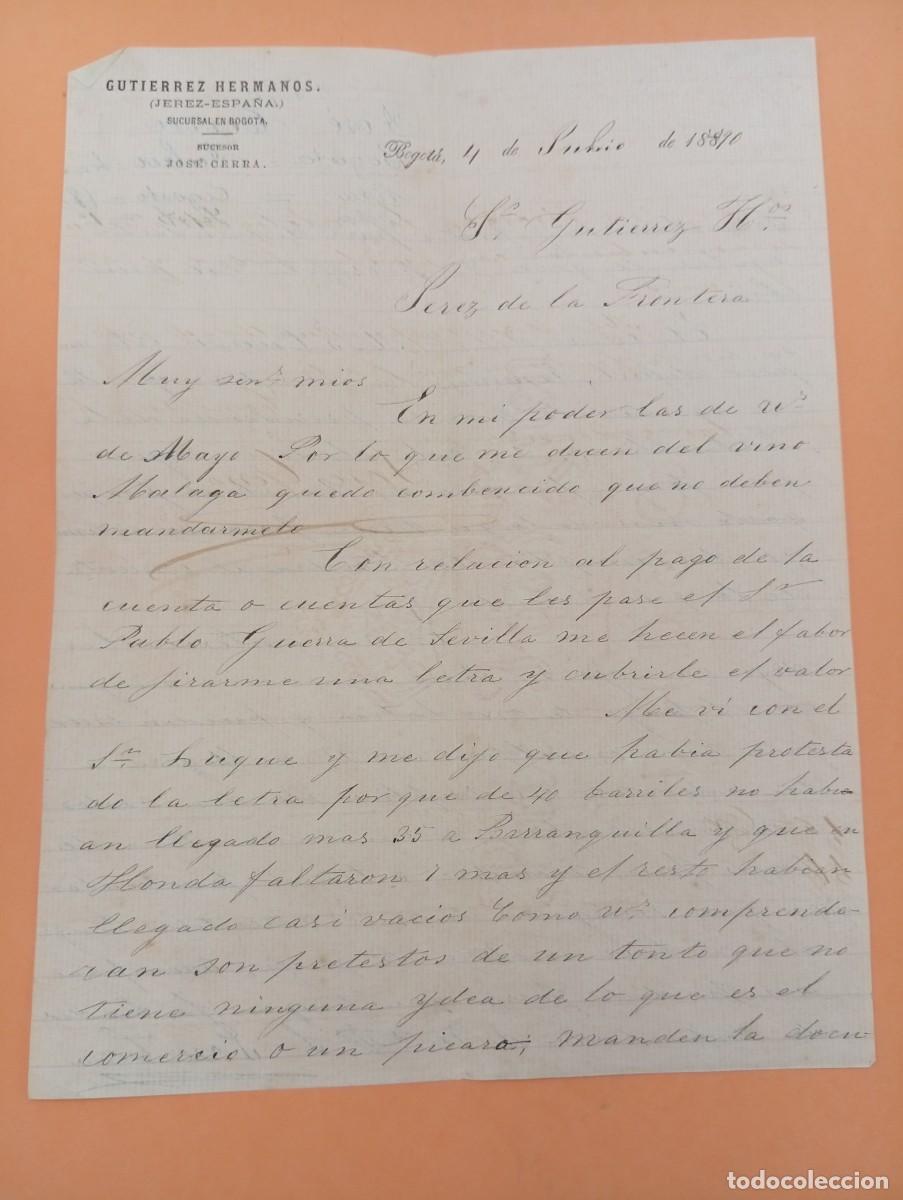 Cartas comerciales: CARTA COMERCIAL. BOGOTA, COLOMBIA. 1890. GUTIERREZ HERMANOS. (JEREZ-ESPA&Ntilde;A).