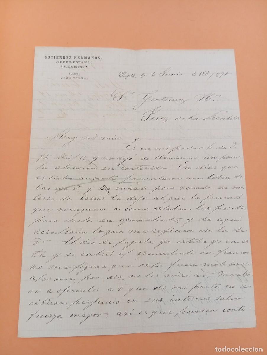 Cartas comerciales: CARTA COMERCIAL. BOGOTA, COLOMBIA. 1890. GUTIERREZ HERMANOS. (JEREZ-ESPA&Ntilde;A).