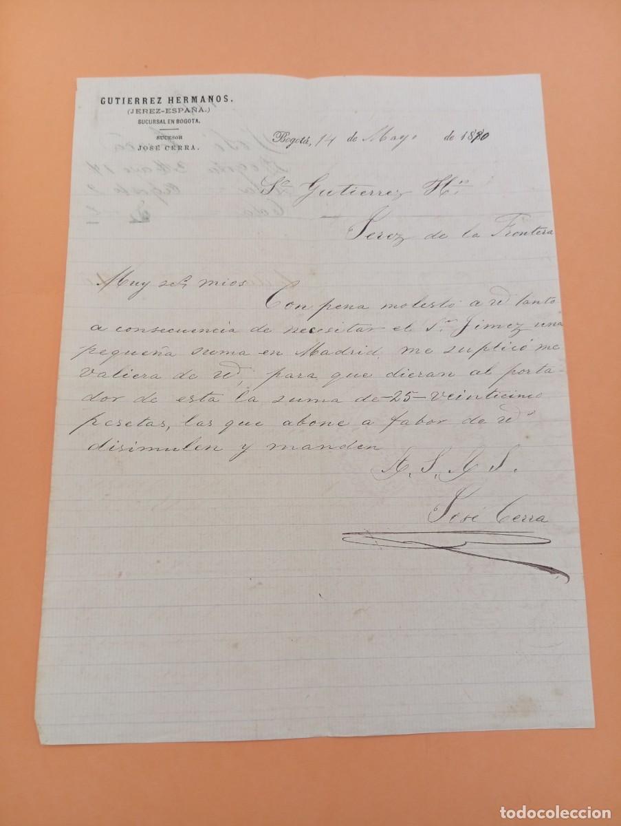 Cartas comerciales: CARTA COMERCIAL. BOGOTA, COLOMBIA. 1890. GUTIERREZ HERMANOS. (JEREZ-ESPA&Ntilde;A).