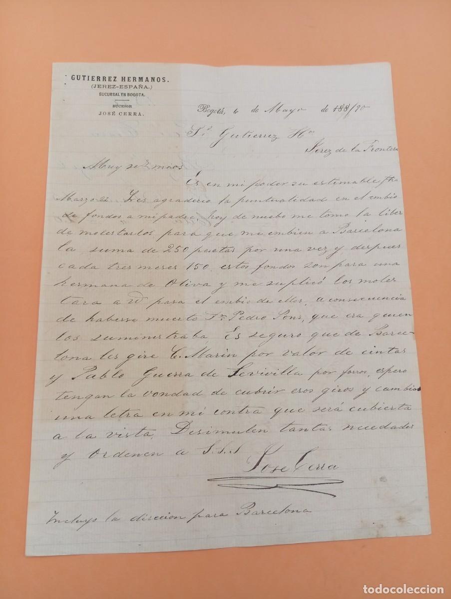 Cartas comerciales: CARTA COMERCIAL. BOGOTA, COLOMBIA. 1890. GUTIERREZ HERMANOS. (JEREZ-ESPA&Ntilde;A).