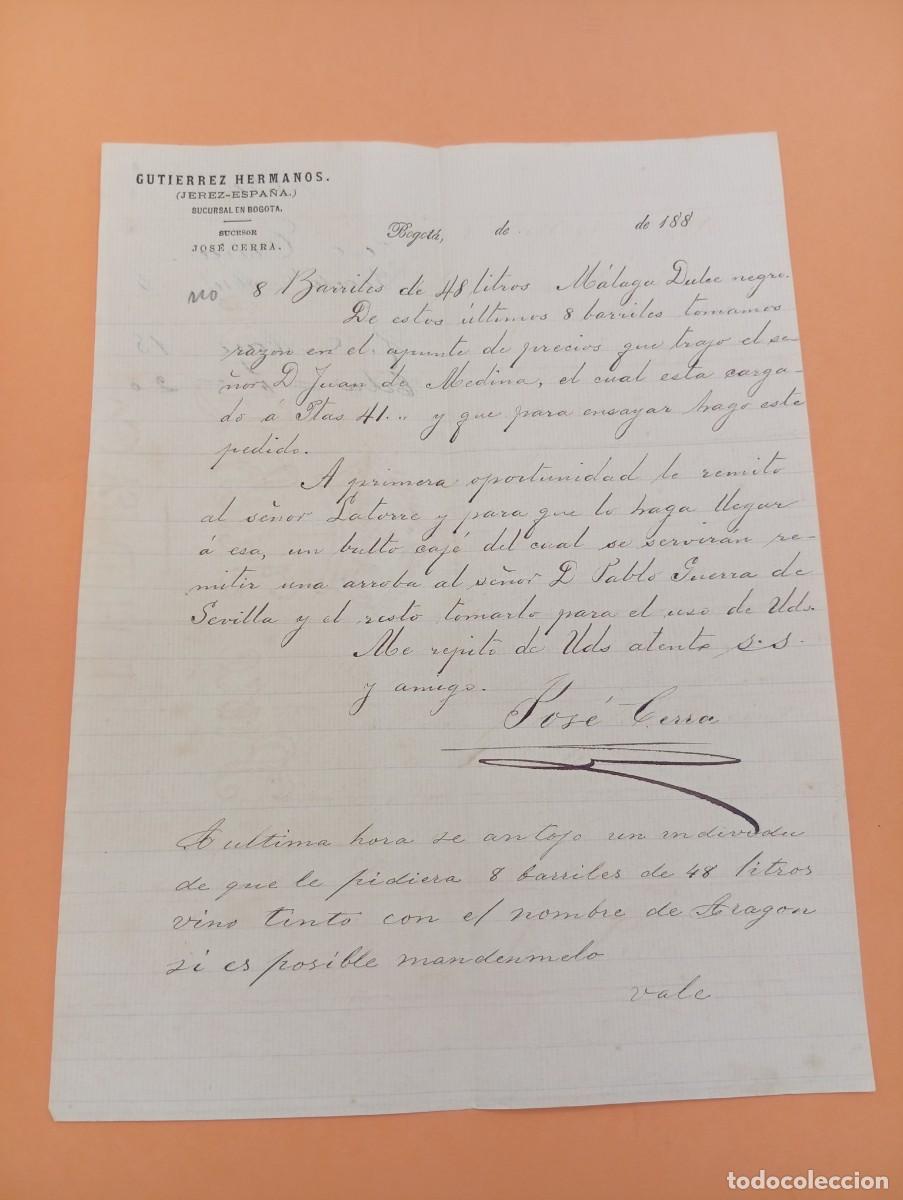 Cartas comerciales: CARTA COMERCIAL. BOGOTA, COLOMBIA. 1890. GUTIERREZ HERMANOS. (JEREZ-ESPA&Ntilde;A).