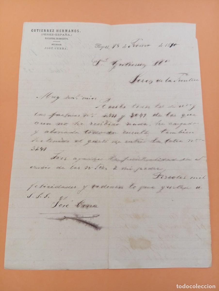 Cartas comerciales: CARTA COMERCIAL. BOGOTA, COLOMBIA. 1890. GUTIERREZ HERMANOS. (JEREZ-ESPA&Ntilde;A).