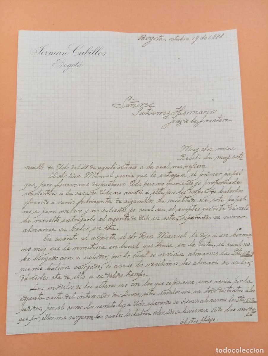 Cartas comerciales: CARTA COMERCIAL. BOGOTA, COLOMBIA. 1888. GERMAN CUBILLOS.