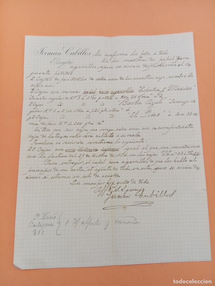 Cartas comerciales: CARTA COMERCIAL. BOGOTA, COLOMBIA. 1888. GERMAN CUBILLOS.