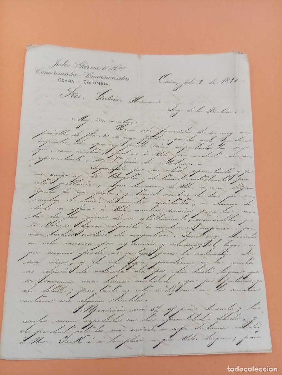 Cartas comerciales: CARTA COMERCIAL. OCA&Ntilde;A, COLOMBIA. 1890. COMERCIANTES-COMISIONISTAS. JULIO GARCIA & HNO. 2 HOJAS.