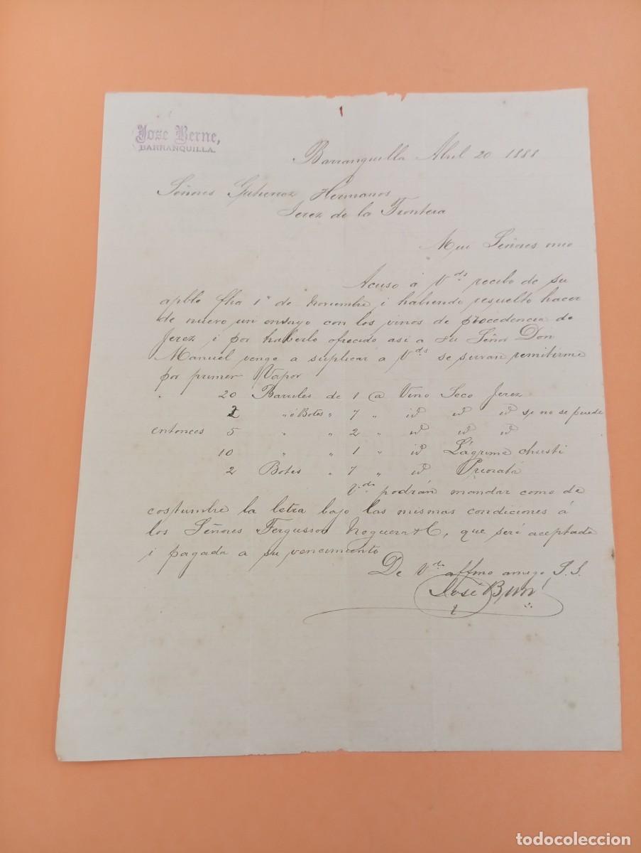 Cartas comerciales: CARTA COMERCIAL. BARRANQUILLA, COLOMBIA. 1888. JOSE BERNE.