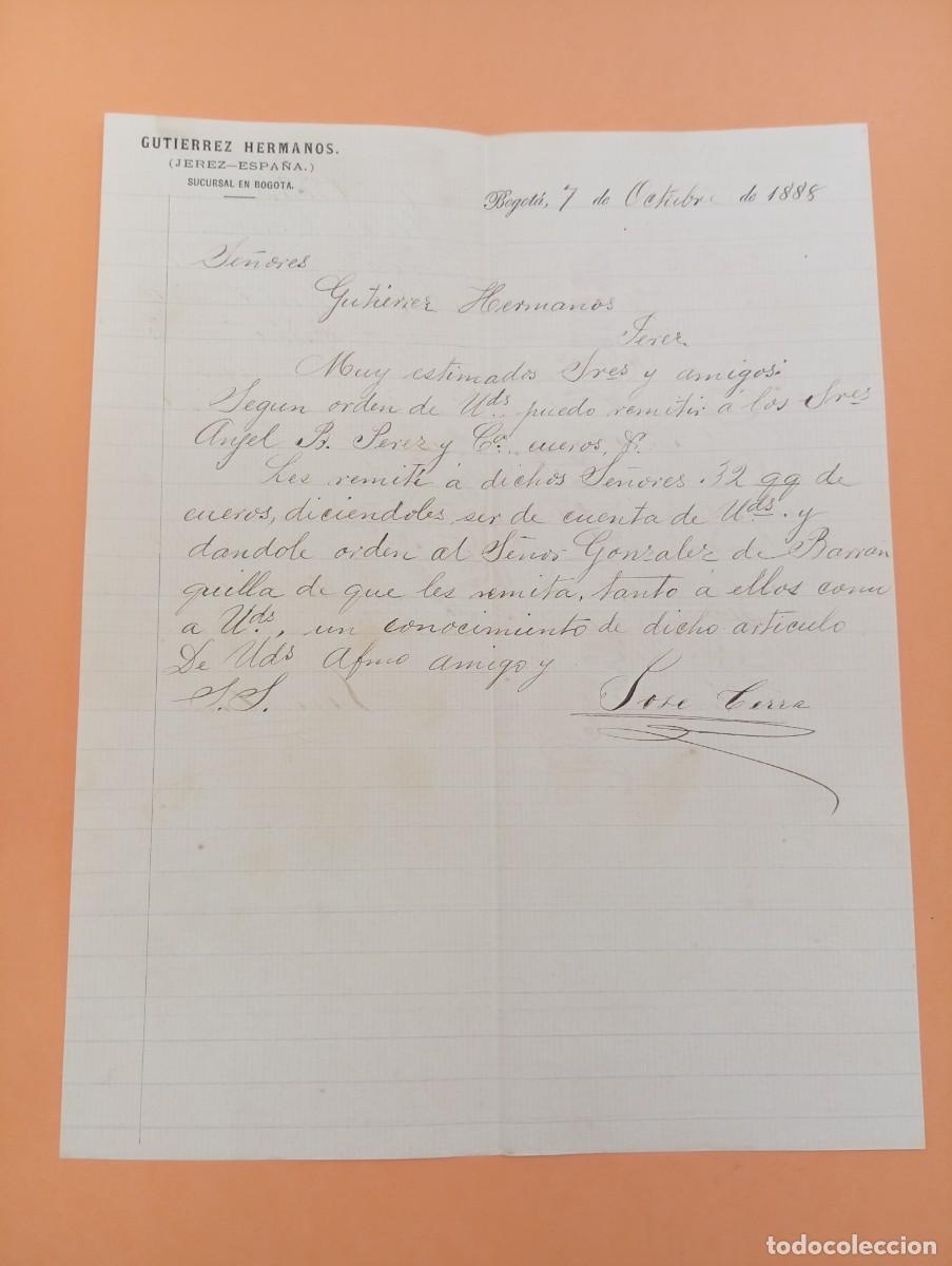 Cartas comerciales: CARTA COMERCIAL. BOGOTA, COLOMBIA. 1888. GUTIERREZ HERMANOS. (JEREZ-ESPA&Ntilde;A).