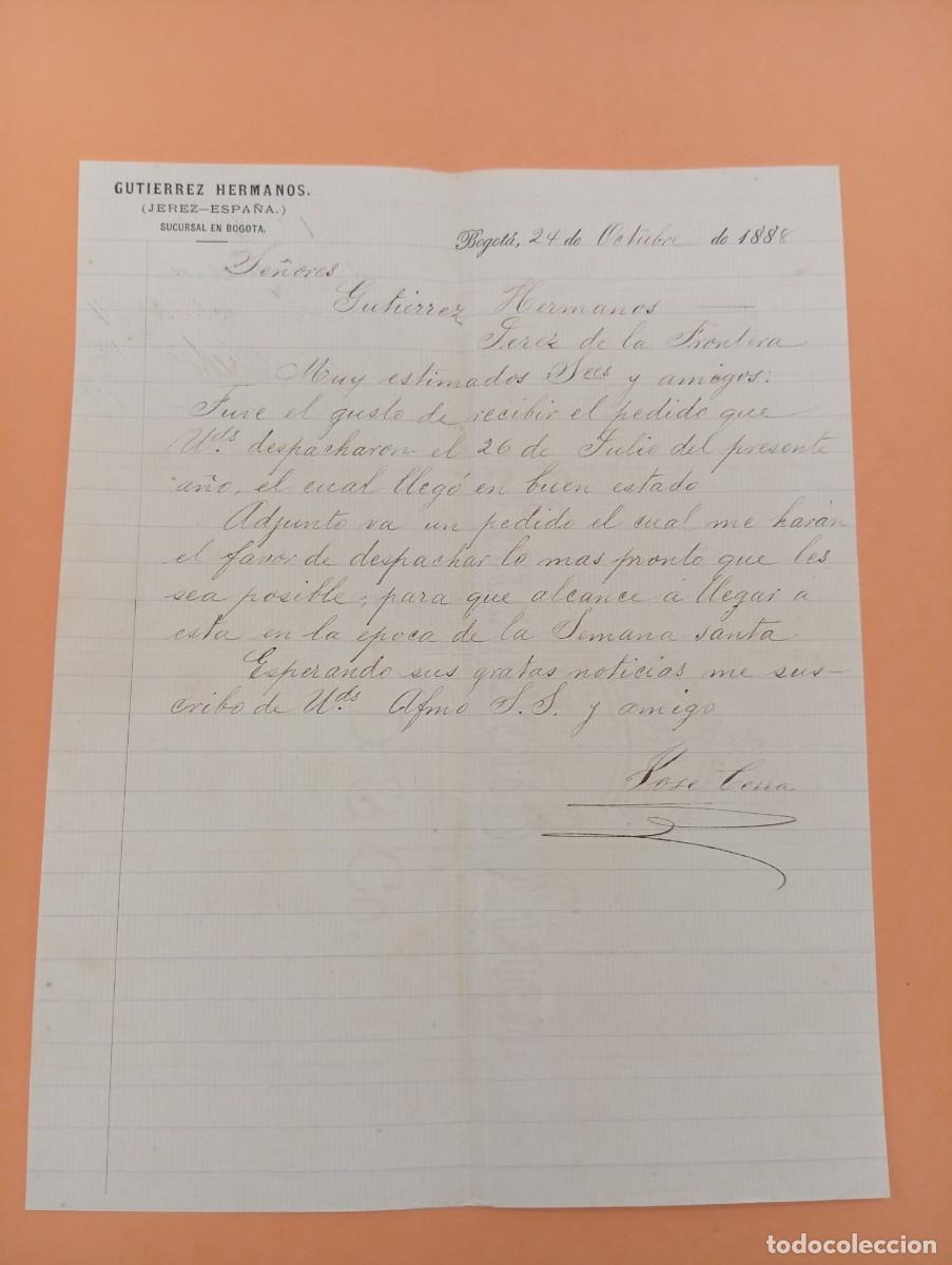 Cartas comerciales: CARTA COMERCIAL. BOGOTA, COLOMBIA. 1888. GUTIERREZ HERMANOS. (JEREZ-ESPA&Ntilde;A).