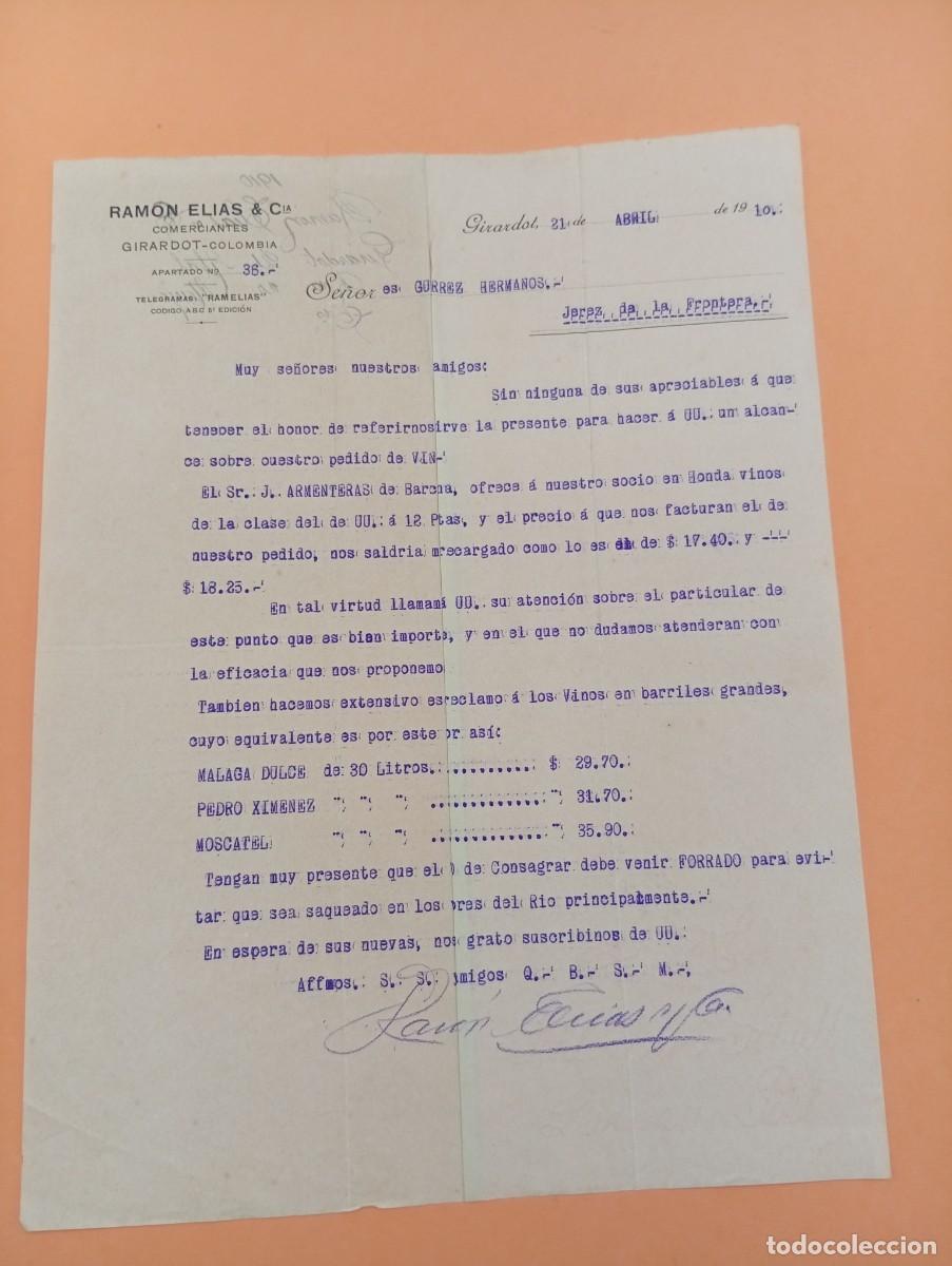 Cartas comerciales: CARTA COMERCIAL. GIRARDOT, COLOMBIA. 1910. RAMON ELIAS & C&ordf;.