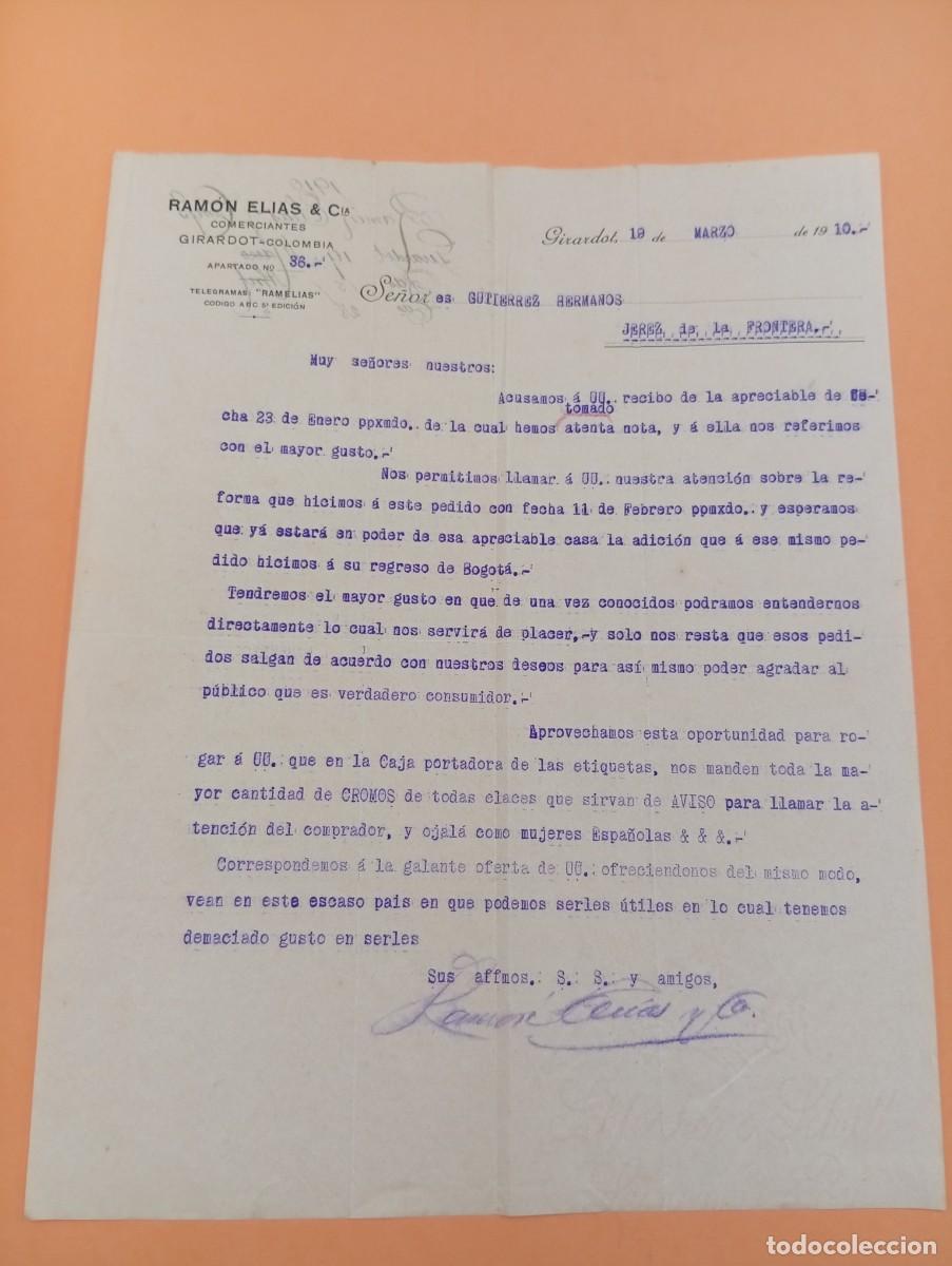 Cartas comerciales: CARTA COMERCIAL. GIRARDOT, COLOMBIA. 1910. RAMON ELIAS & C&ordf;.