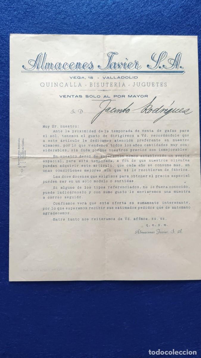 Cartas comerciales: ANTIGUA CARTA COMERCIAL ALMACENES JAVIER SA QUINCALLA BISUTERIA JUGUETES VALLADOLID