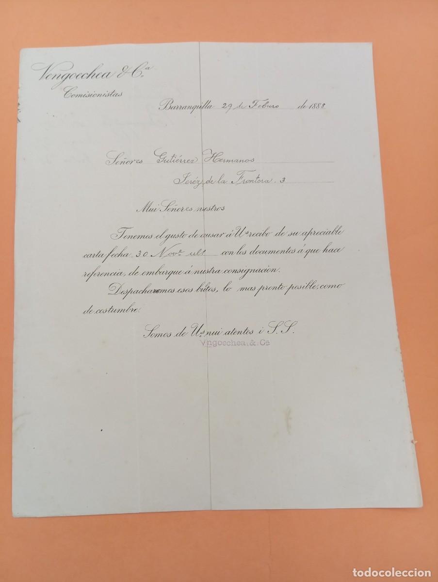 Cartas comerciales: CARTA COMERCIAL. BARRANQUILLA, COLOMBIA. 1888. VENGOECHEA & C&ordf;.