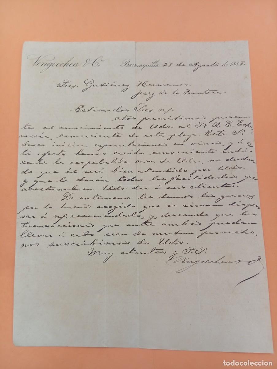 Cartas comerciales: CARTA COMERCIAL. BARRANQUILLA, COLOMBIA. 1888. VENGOECHEA & C&ordf;.