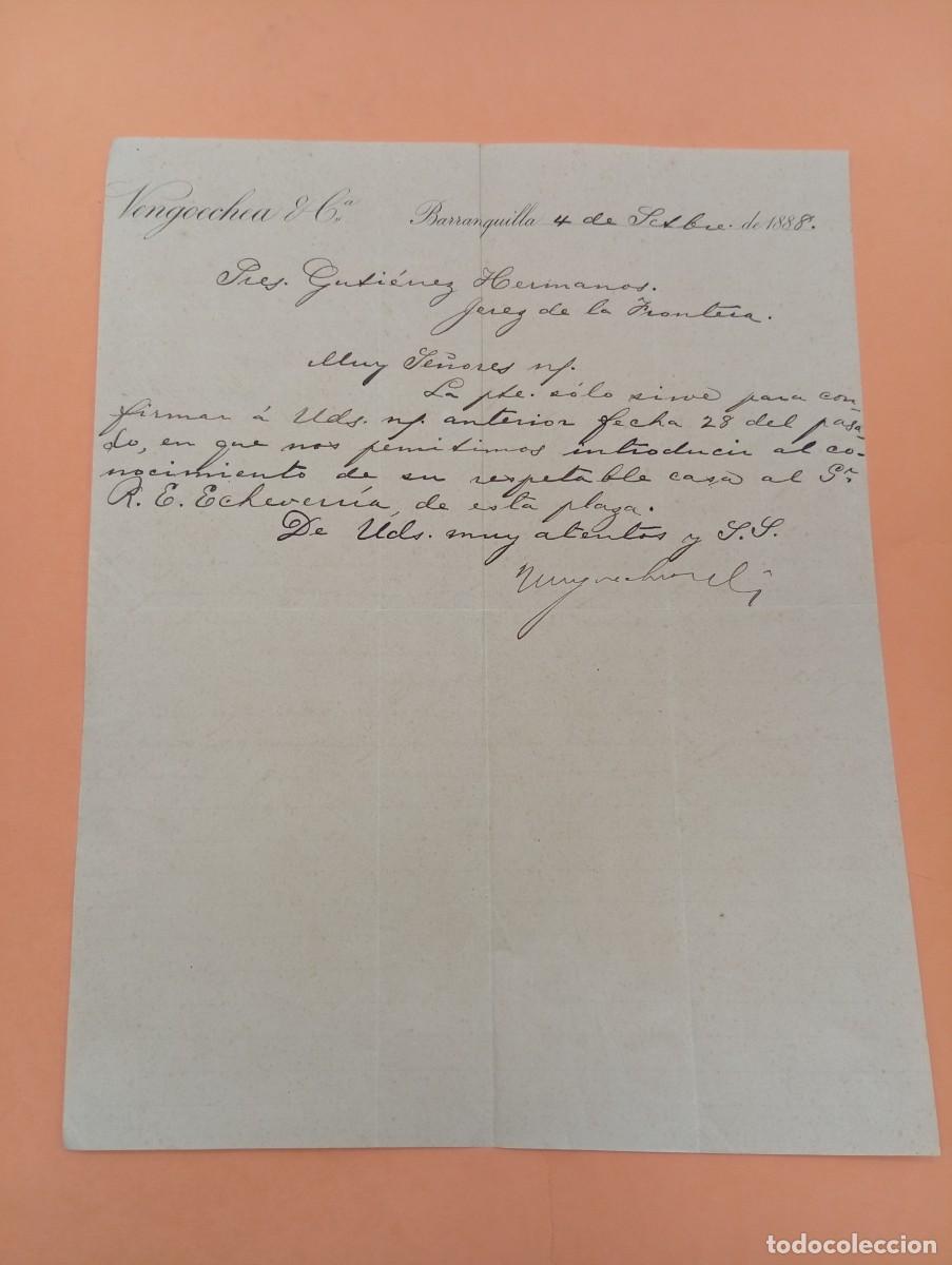 Cartas comerciales: CARTA COMERCIAL. BARRANQUILLA, COLOMBIA. 1888. VENGOECHEA & C&ordf;.