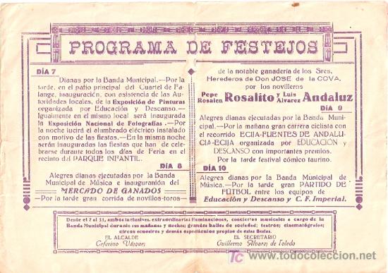Carteles espect&aacute;culos: PROGRAMA FESTEJOS  ECIJA .  FERIA DE MAYO DE 1944. - Foto 2