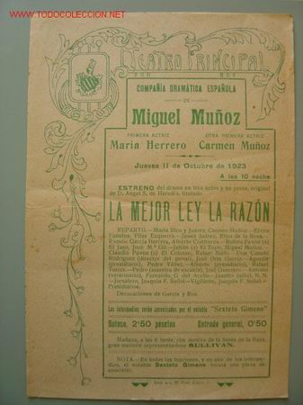 Carteles espect&aacute;culos: TEATRO PRINCIPAL, COMPA&Ntilde;IA DRAMATICA ESPA&Ntilde;OLA DE MIGUEL MU&Ntilde;OZ - Foto 1