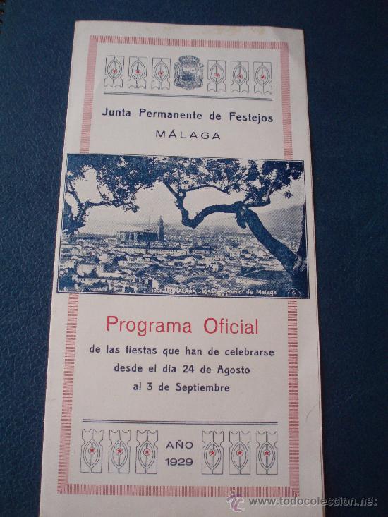 Carteles espect&aacute;culos: PROGRAMA OFICIAL DE LA FERIA DE M&Aacute;LAGA, A&Ntilde;O 1929 - Foto 1