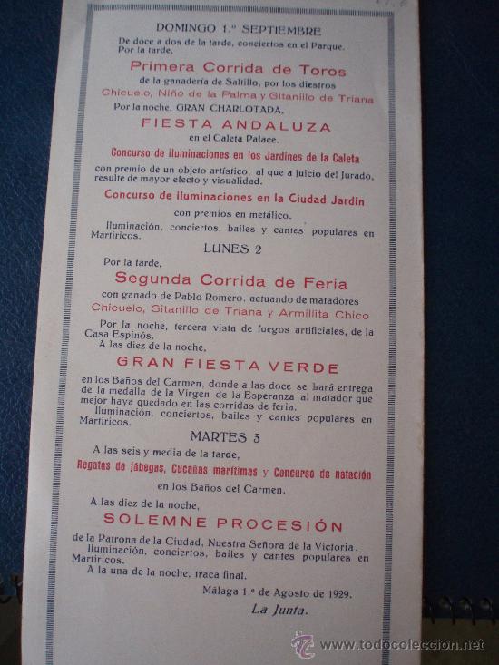 Carteles espect&aacute;culos: PROGRAMA OFICIAL DE LA FERIA DE M&Aacute;LAGA, A&Ntilde;O 1929 - Foto 5