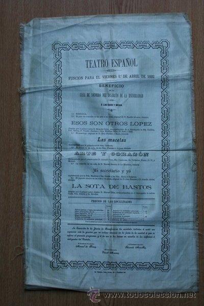Carteles espect&aacute;culos: Teatro Espa&ntilde;ol. Funci&oacute;n para el viernes 1&ordm; de abril de 1892. - Foto 1