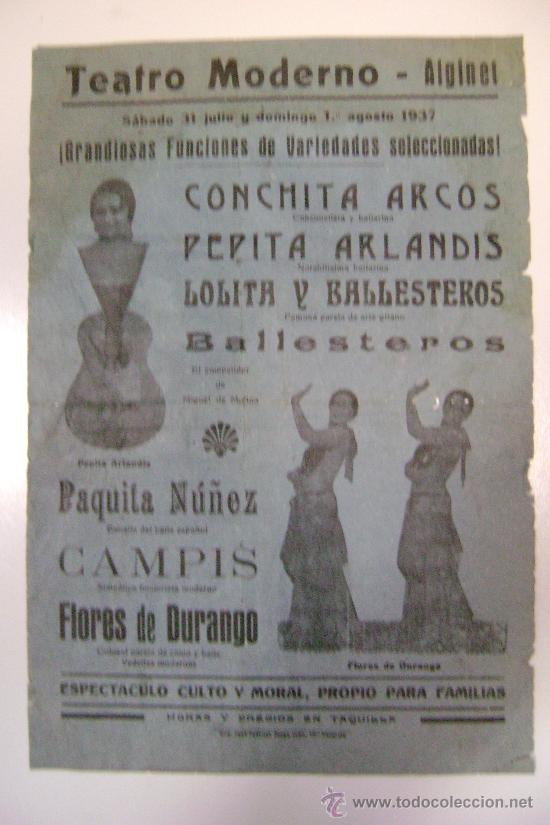 Carteles espect&aacute;culos: ALGINET.TEATRO MODERNO.1937.T-089 - Foto 1