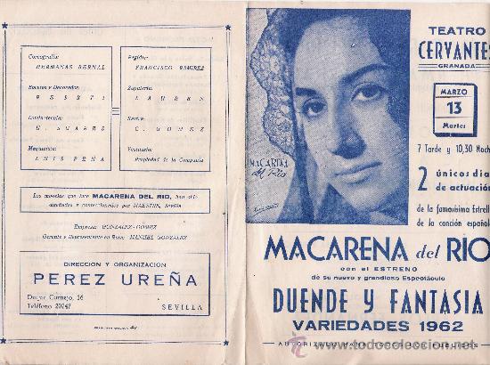Carteles espect&aacute;culos: macarena del rio 1962 - Foto 1