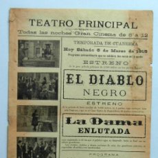 Carteles Espectáculos: CARTEL TEATRO PRINCIPAL CÁDIZ PELÍCULAS EL DIABLO NEGRO LA DAMA ENLUTADA TEMPORADA CUARESMA MAR 1915