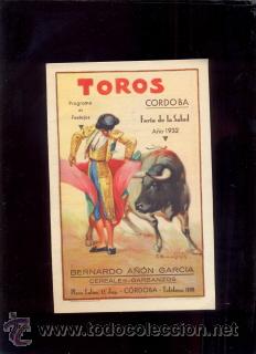 Carteles espect&aacute;culos: Toros C&oacute;rdoba Feria de la Salud a&ntilde;o 1932 Programa de festejos - Foto 1
