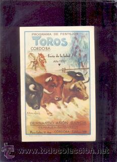 Carteles espect&aacute;culos: Toros C&oacute;rdoba Feria de la Salud a&ntilde;o 1932 Programa de festejos - Foto 1