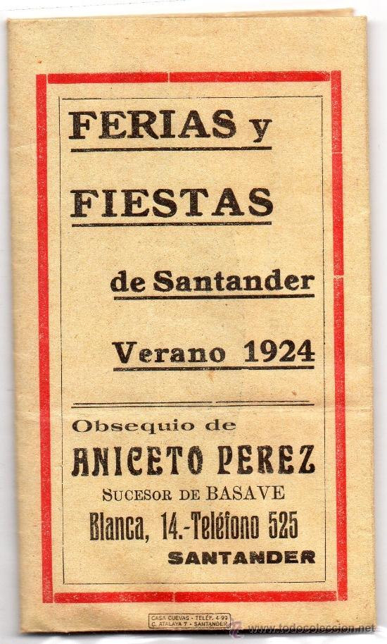Carteles espect&aacute;culos: SANTANDER,1924,PROGRAMA FERIA Y FIESTAS DESPLEGABLE, RARISIMO - Foto 1