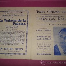 Carteles Espectáculos: FOLLETO ESPECTACULO * COMPAÑIA ARTE LIRICO* CON FRANCISCO KRAUS EN TEATRO CINEMA RIO DE IBI AÑO 1963