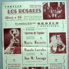 Carteles Espectáculos: CARTEL CORTIJO LOS ROSALES PARQUE GENOVÉS CÁDIZ ORQUESTA OROZCO Y ATLÁNTIDA MANOLO CORRALES AGO 1952