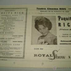 Carteles Espectáculos: FOLLETO ESPECTACULO *ROYAL SHOW 1965* CON PAQUITA RICO EN TEATRO CINEMA RIO IBI 1965