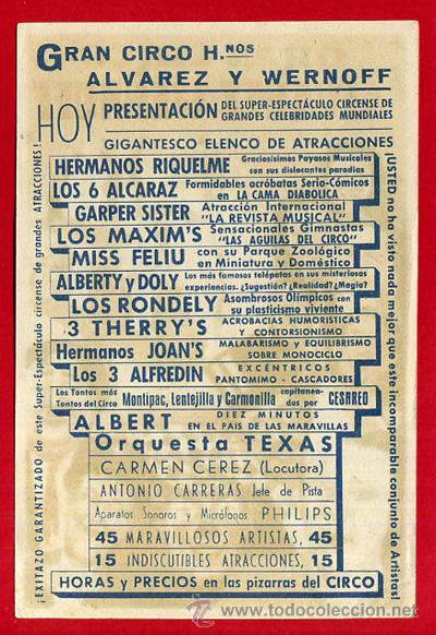 Carteles espect&aacute;culos: MINI CARTEL , CIRCO ALVAREZ Y WERNOFF , ANTIGUO , ORIGINAL - Foto 2