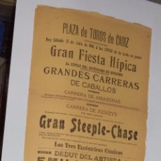 Carteles Espectáculos: PLAZA DE TOROS DE CADIZ. 1903. CARRERA DE CABALLOS. EQUILIBRIOS DE CABEZA. LEER. Lote 50384703