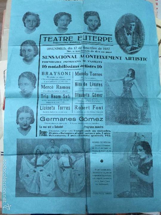 Carteles espect&aacute;culos: CARTEL TEATRE EUTERPE DESEMBRE 1937 - Foto 1