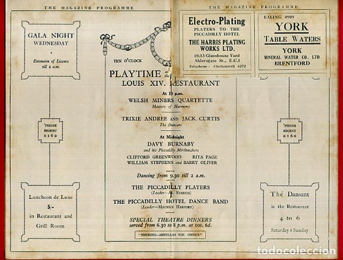 Carteles espect&aacute;culos: PROGRAMA TEATRO, MAGAZINE , PLAYGIME PICCADILLY 1928 , ORIGINAL , PT1 - Foto 3