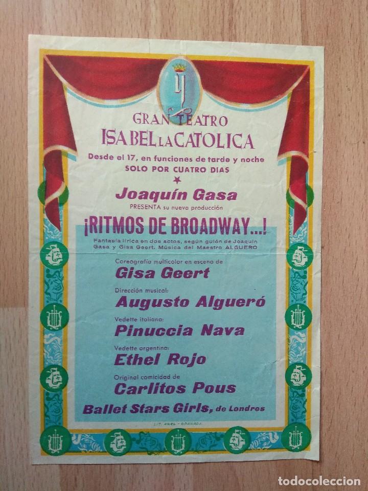 Carteles espect&aacute;culos: PROGRAMA SIMPLE DE TEATRO  ISABEL LA CATOLICA 1959 --RITMOS DE BROADWAY - Foto 1