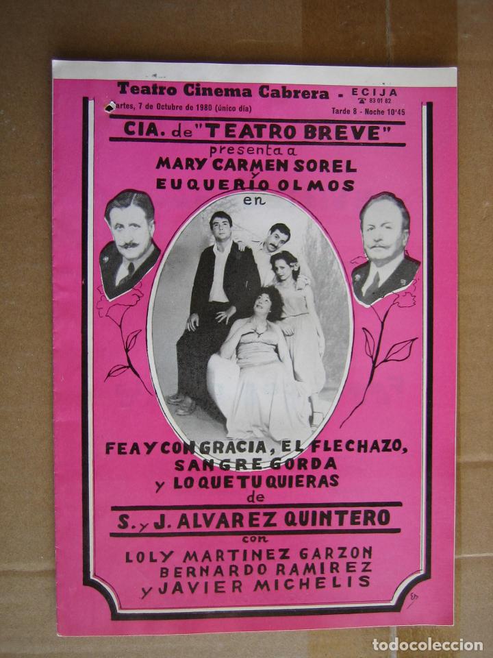 Carteles espect&aacute;culos: Programa de teatro breve. Teatro cinema Cabrera. Ecija 1980 - Foto 1