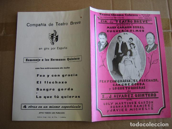 Carteles espect&aacute;culos: Programa de teatro breve. Teatro cinema Cabrera. Ecija 1980 - Foto 3