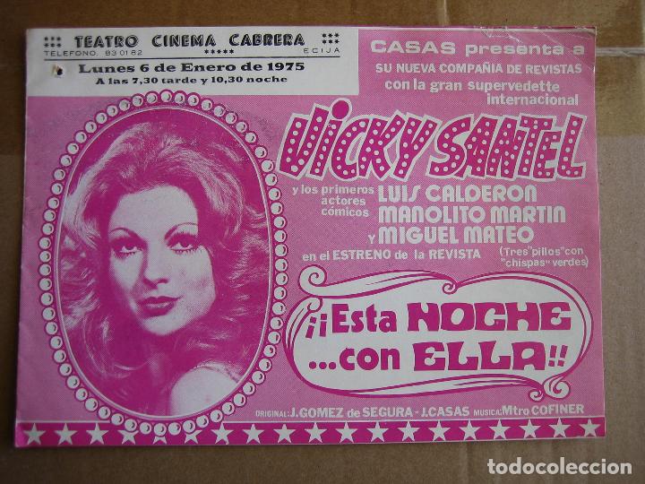 Carteles espect&aacute;culos: Antiguo programa teatro cinema Cabrera. Ecija 1975. Vicky Santel - Foto 1