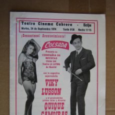 Carteles Espectáculos: ANTIGUO PROGRAMA TEATRO CINEMA CABRERA. ECIJA 1974. VICKY LUSSON Y QUIQUE CAMOIRAS