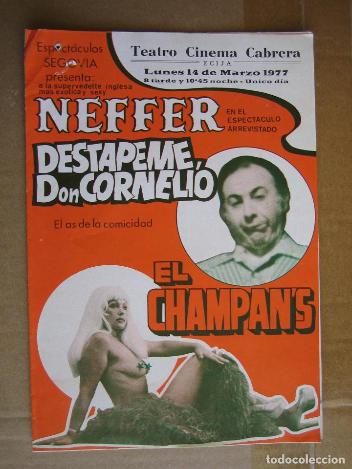 Carteles espect&aacute;culos: Antiguo programa teatro cinema Cabrera. Ecija 1977. El Champans - Foto 1