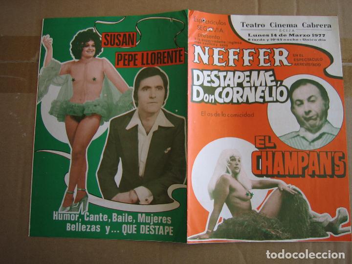 Carteles espect&aacute;culos: Antiguo programa teatro cinema Cabrera. Ecija 1977. El Champans - Foto 3
