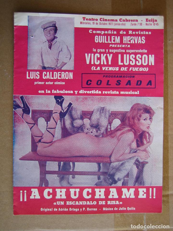 Carteles espect&aacute;culos: Antiguo programa teatro cinema Cabrera. Ecija 1977. Vicky Lusson - Foto 1