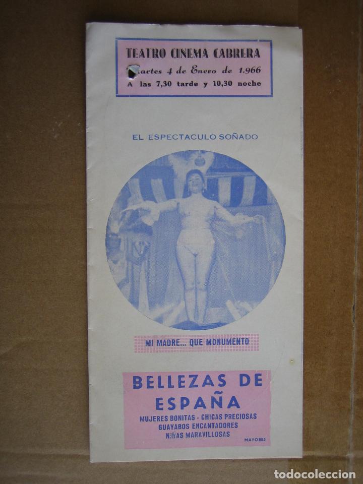 Carteles espect&aacute;culos: Antiguo programa Teatro cinema Cabrera. Ecija 1966 - Foto 1
